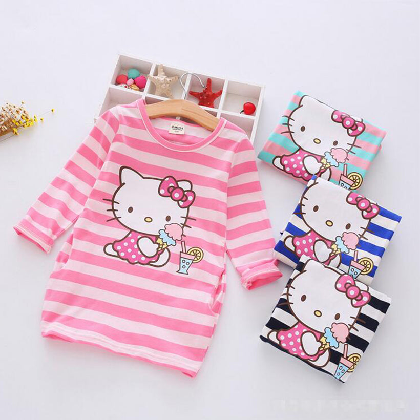 Children Girls Dress Casual Stripe Pattern Vestidos Girls Clothes 100% Cotton Christmas Vetement Fille Kids Dresses