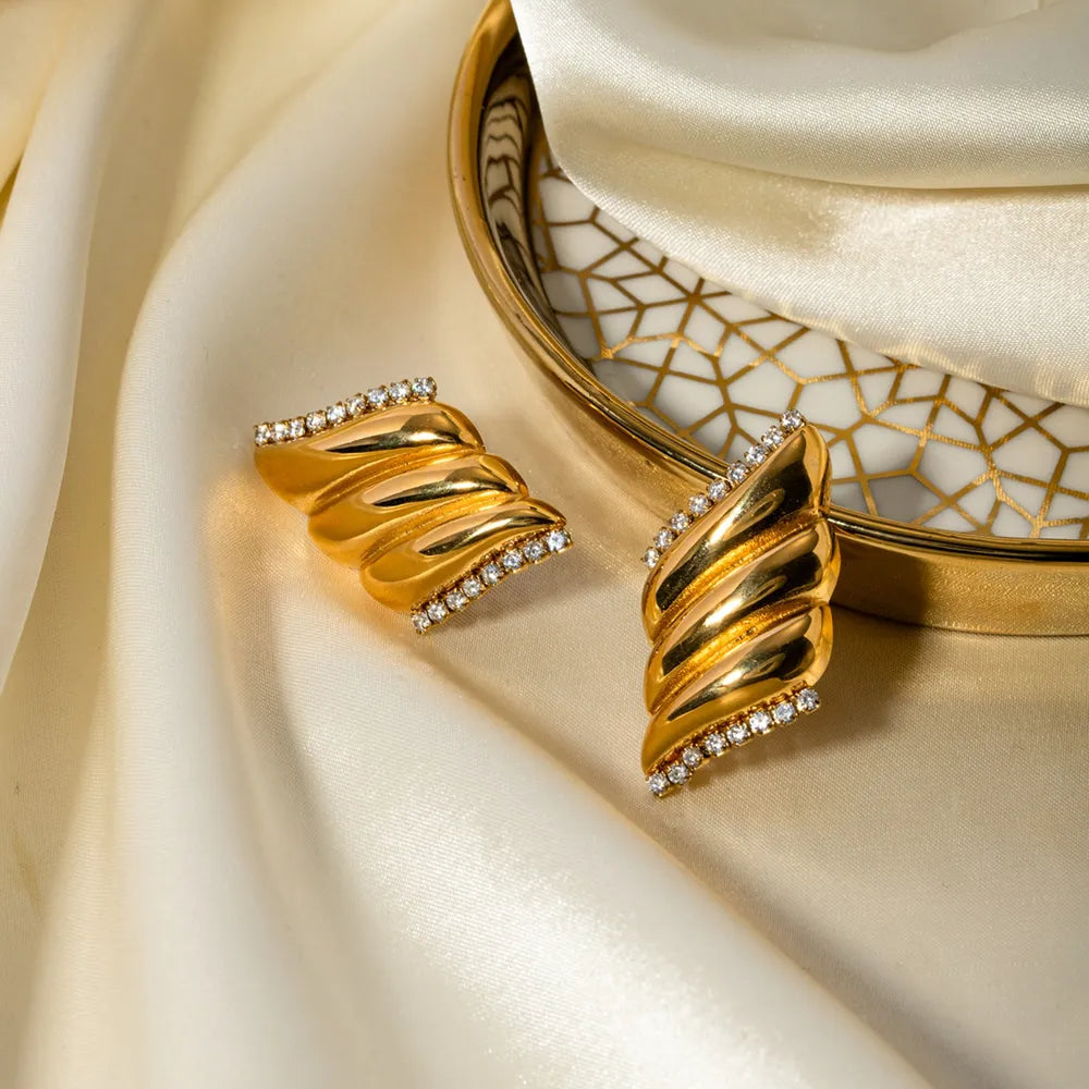 Boucles d'oreilles en acier inoxydable avec zircon incrusté - Motif géométrique