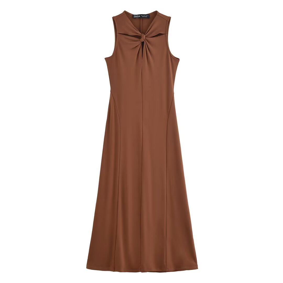 Robe longue sans manches avec décoration nœud
