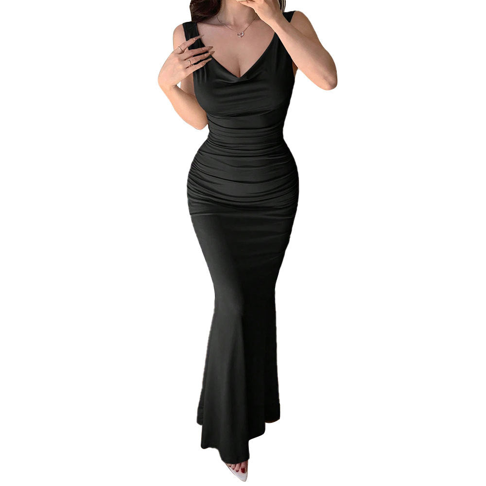 Women's sexy hip hugging dress sleeveless large backless long skirt