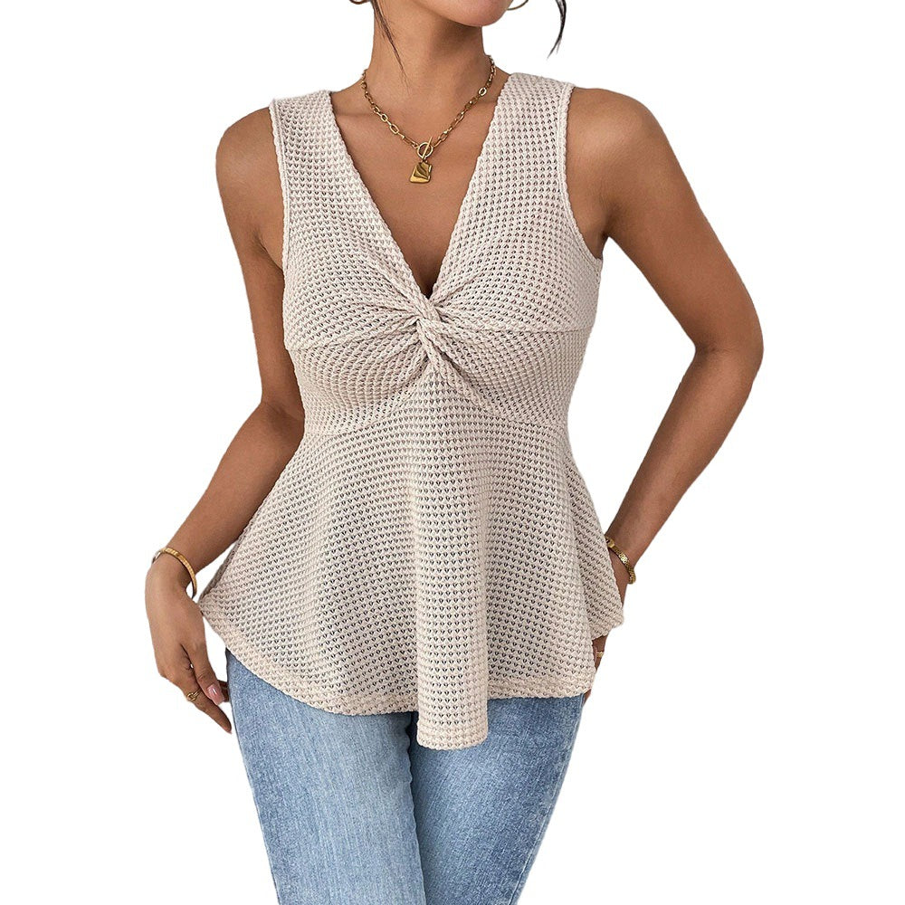 T-shirt de travail à col V sans manches pour femme