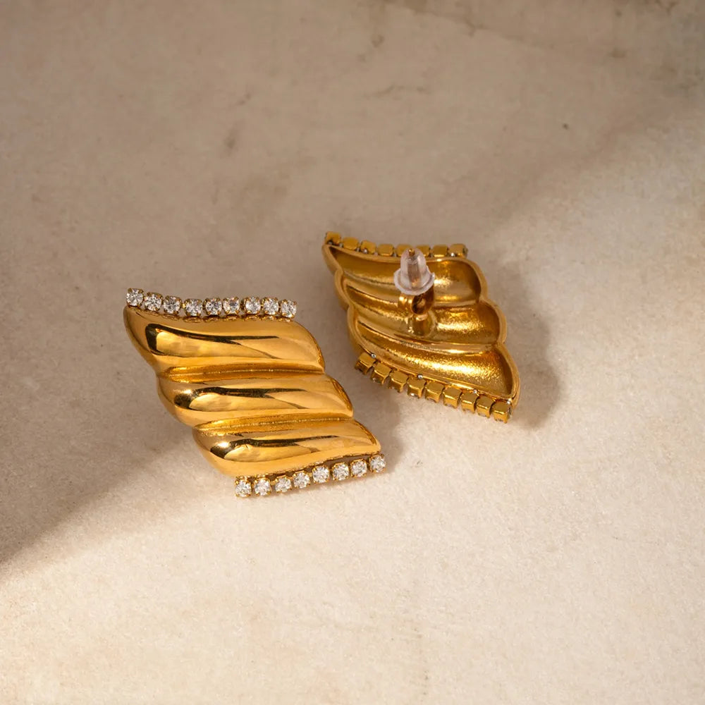 Boucles d'oreilles en acier inoxydable avec zircon incrusté - Motif géométrique