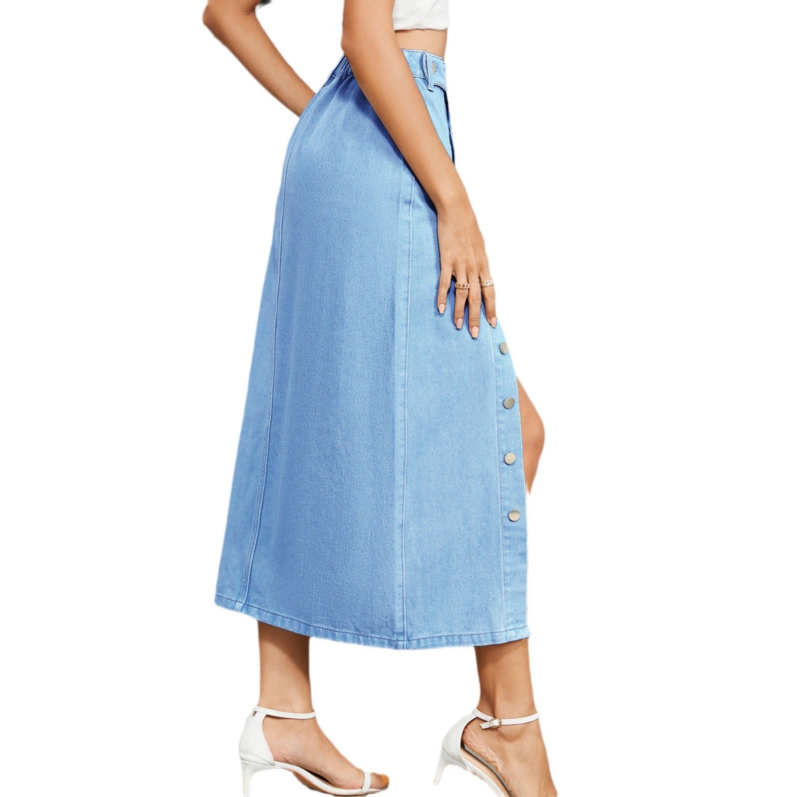 European and American semi elastic denim workwear casual skirt half skirt for women