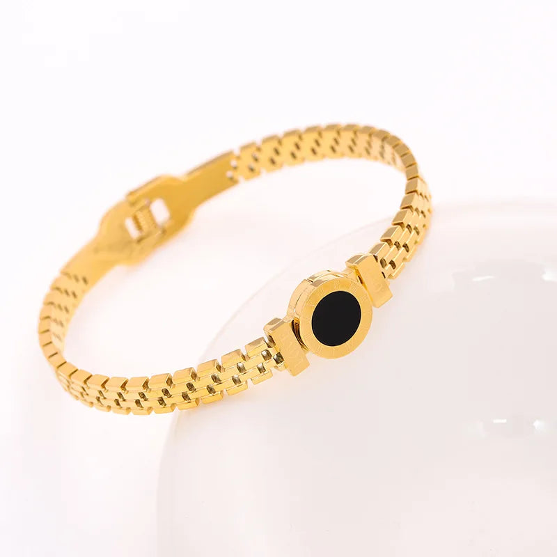 Bracelet en Acier Inoxydable avec Zircons, Plaque en Or, Style Classique pour Femme
