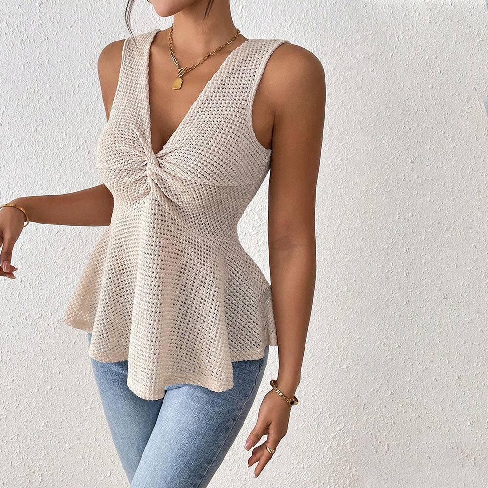 T-shirt de travail à col V sans manches pour femme