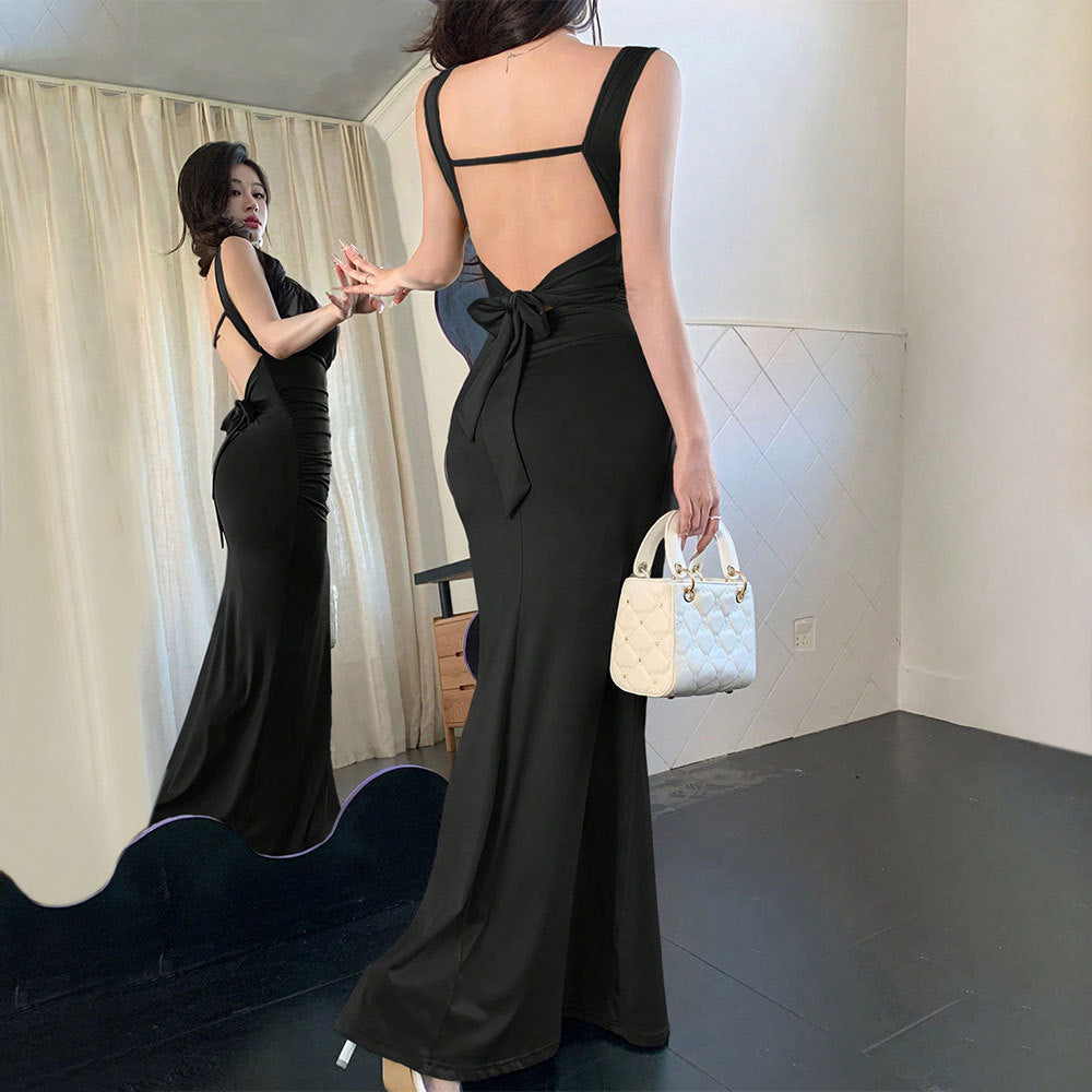 Women's sexy hip hugging dress sleeveless large backless long skirt