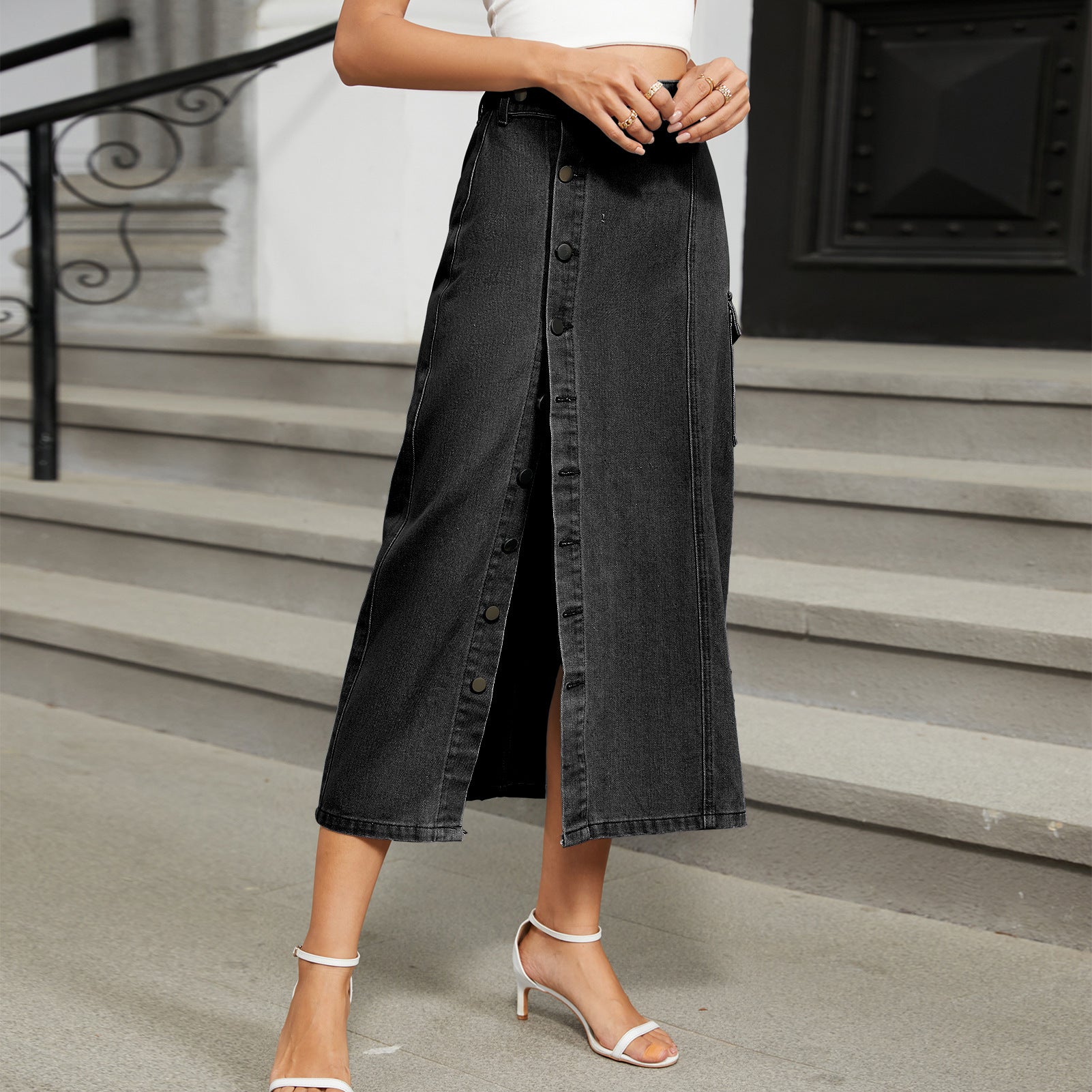 European and American semi elastic denim workwear casual skirt half skirt for women