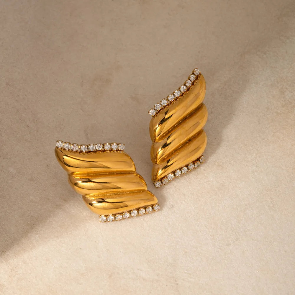 Boucles d'oreilles en acier inoxydable avec zircon incrusté - Motif géométrique