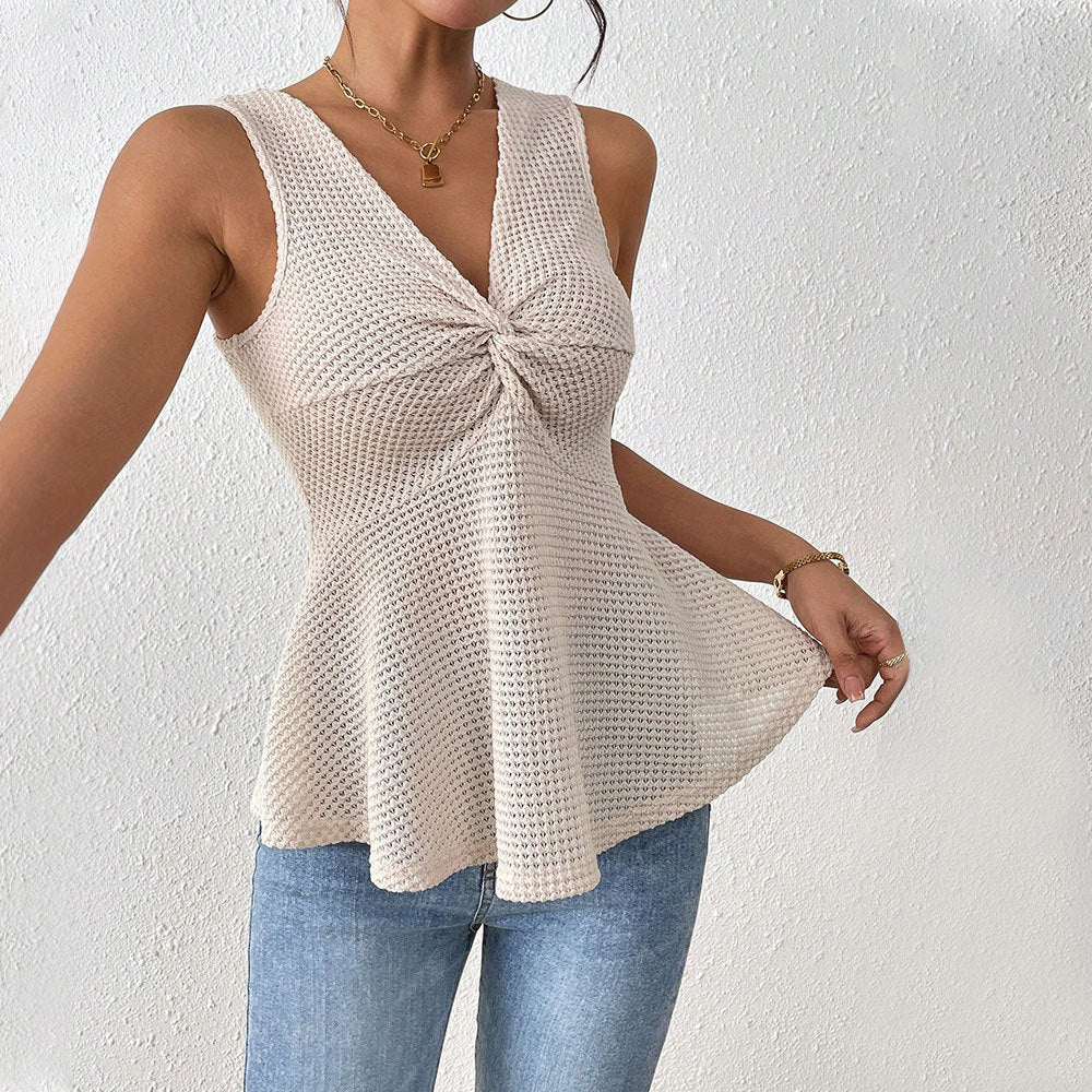 T-shirt de travail à col V sans manches pour femme